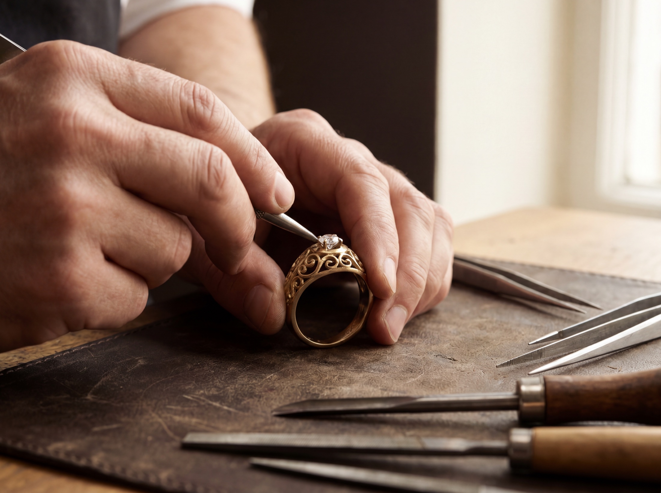 Master jeweller setting an heirloom ring