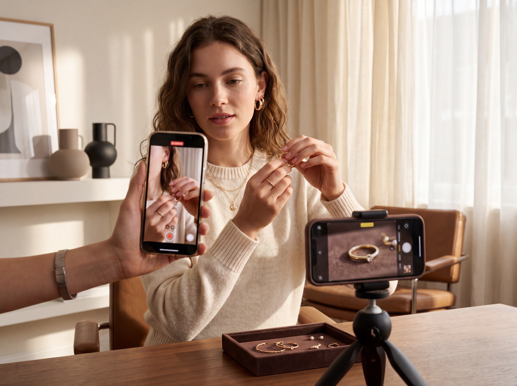 Creator filming a premium everyday jewellery campaign