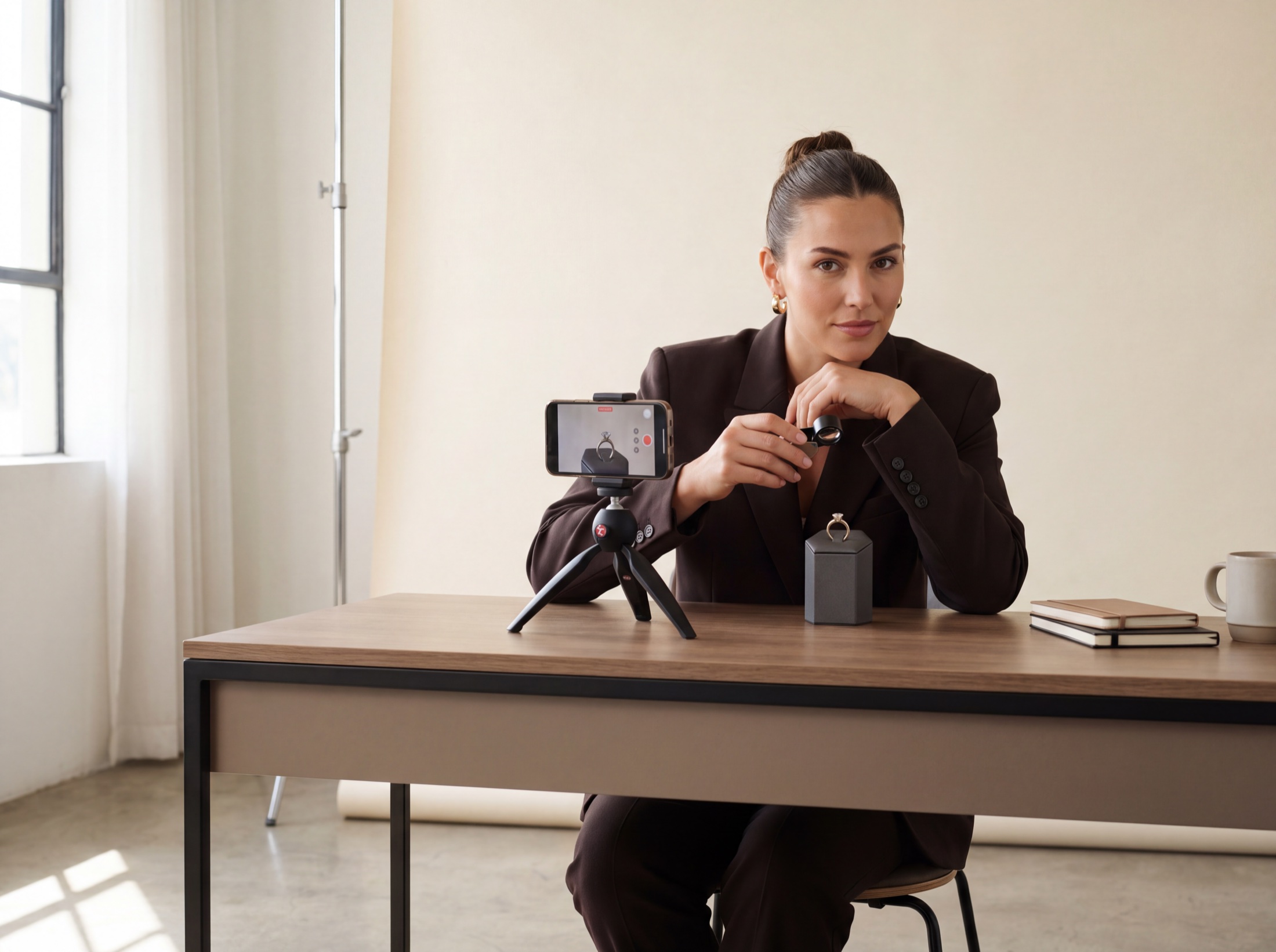 Jewellery founder filming an educational product video